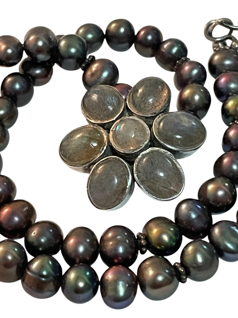 Sterling Silver Necklace Pearls Labradorite
